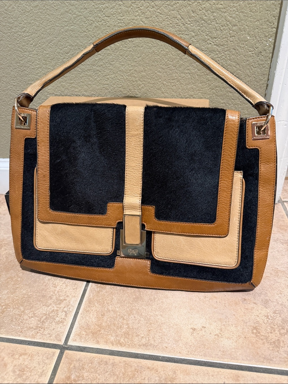 Anya Hindsmarch leather & pony hair bag